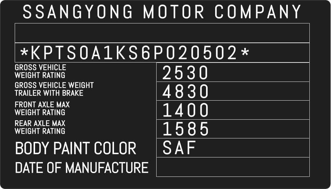 Ssangyong Color Location